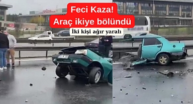 Sapağı kaçırdı kaza yaptı, Otomobil ikiye bölündü