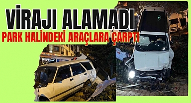 Eyüpsultan'da Yokuş Aşağı İnen Araç Park Halindeki Araçlara Çarptı