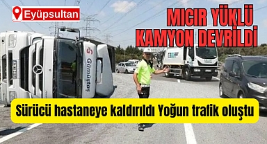 Eyüpsultan'da kamyon devrildi