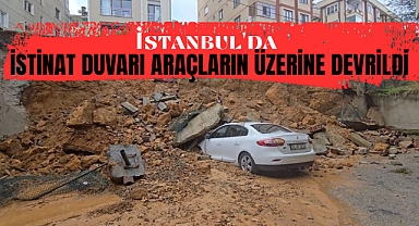 İstanbul'da istinat duvarı araçların üzerine devrildi