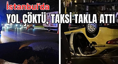 İstanbul'da yol çöktü, taksi takla attı: İstiklal Caddesi göle döndü