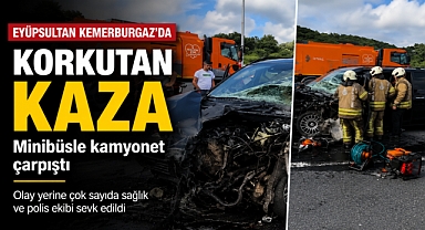 Kemerburgaz'da minibüsle kamyonet çarpıştı: Yaralılar var
