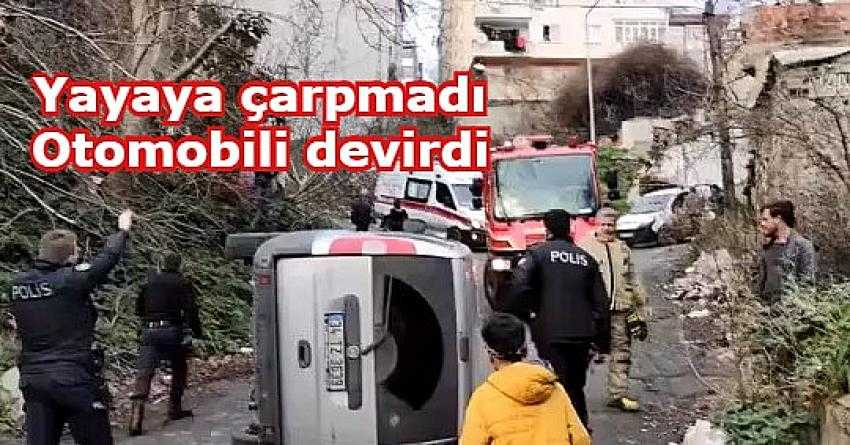 Eyüpsultan'da çocuğa çarpmamak için manevra yapan otomobil devrildi |Eyüpsultan Haber