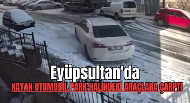 Eyüpsultan'da kayan otomobil park halindeki araçlara çarptı